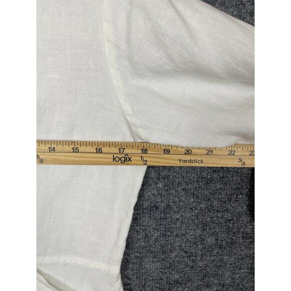 FLAX Linen Shirt Jacket Women's Sz P White Pearl Buttons Collar Pockets - Picture 9 of 11